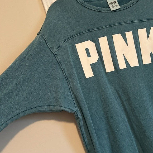 PINK Victoria’s Secret 3/4 Sleeve Blue Washed Light weight Shirt - Picture 2 of 6